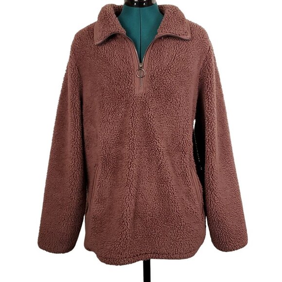 Cozy Sherpa Women's Size XL 1/4 Zip Jacket Maroon Mauve Sherpa Fleece Cozy Warm - Picture 1 of 11